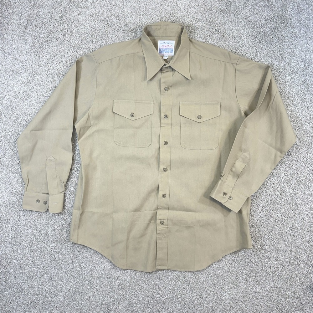 Creighton Military Shirt Men 17.5 x 34 Khaki US Navy Official Uniform Long Slv
